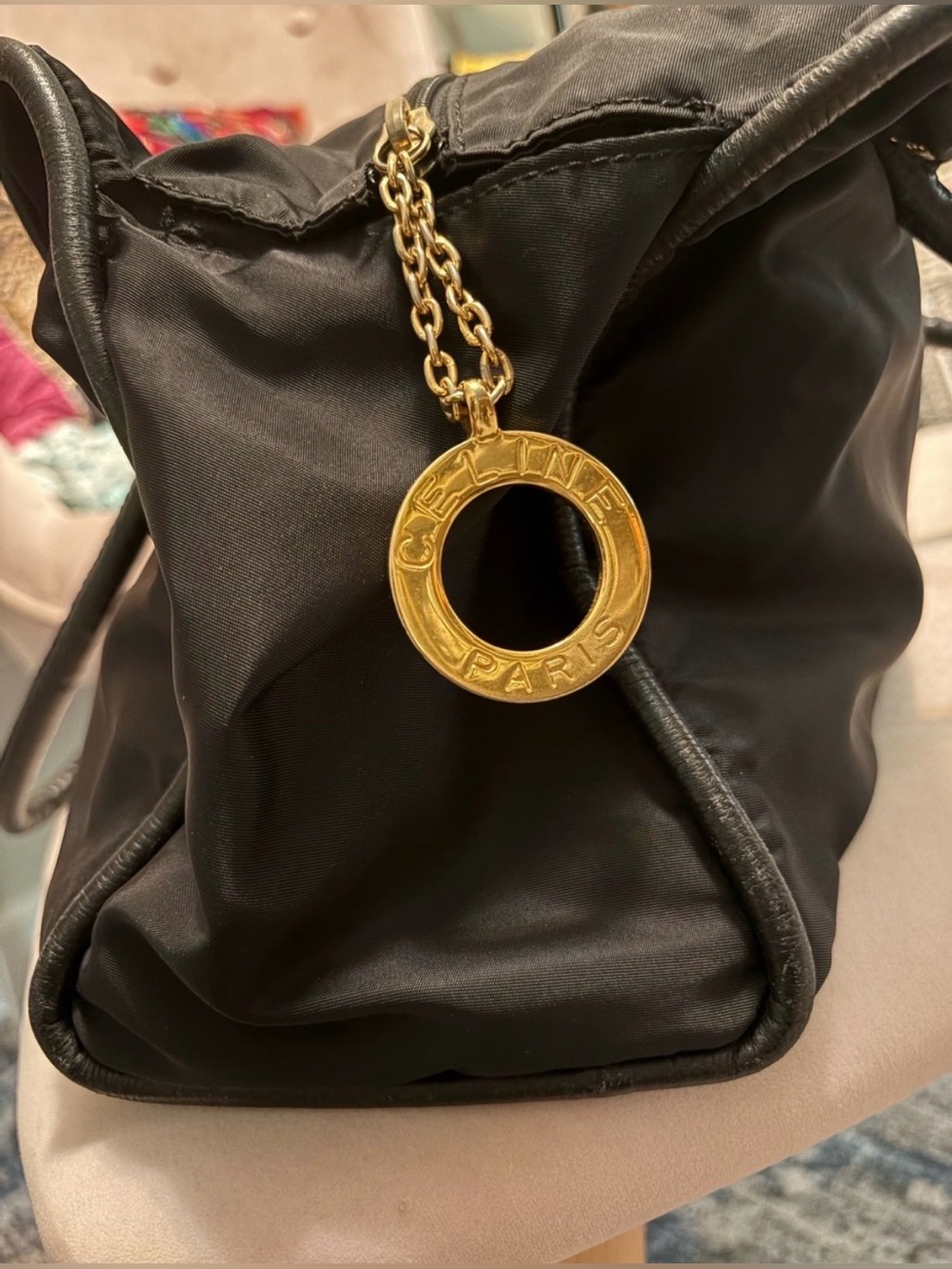 Celine vintage black nylon shoulder bag purse - Picture 2 of 10